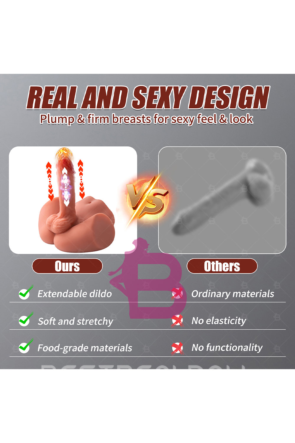 US Stock - SQ-MAR30030 TPE Male Ass Sex Doll Torso Electric Big Dildo Male Sex Ass Torso Love Doll