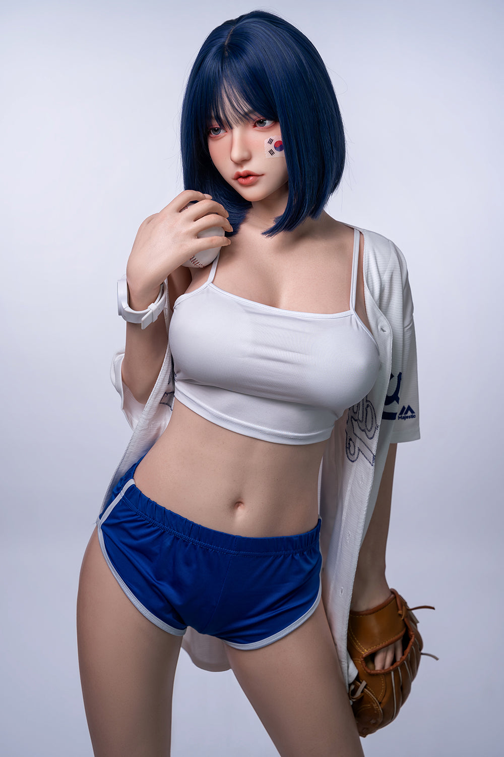 Felicia 158cm Realistic Full Silicone Oral Sex Love Doll Blue Hair Asian Woman ROS Head Movable Jaw Sex Doll