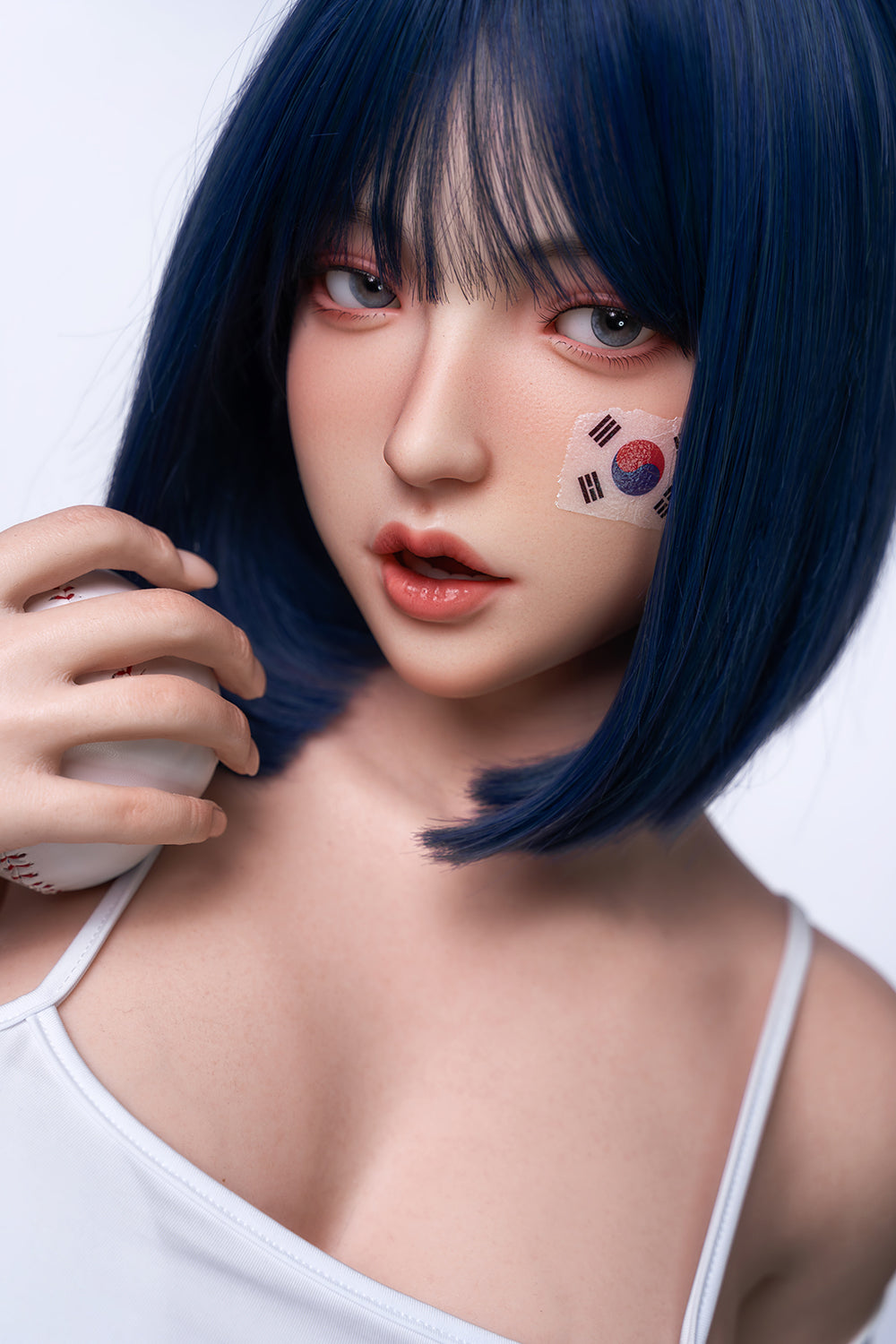 Felicia 158cm Realistic Full Silicone Oral Sex Love Doll Blue Hair Asian Woman ROS Head Movable Jaw Sex Doll