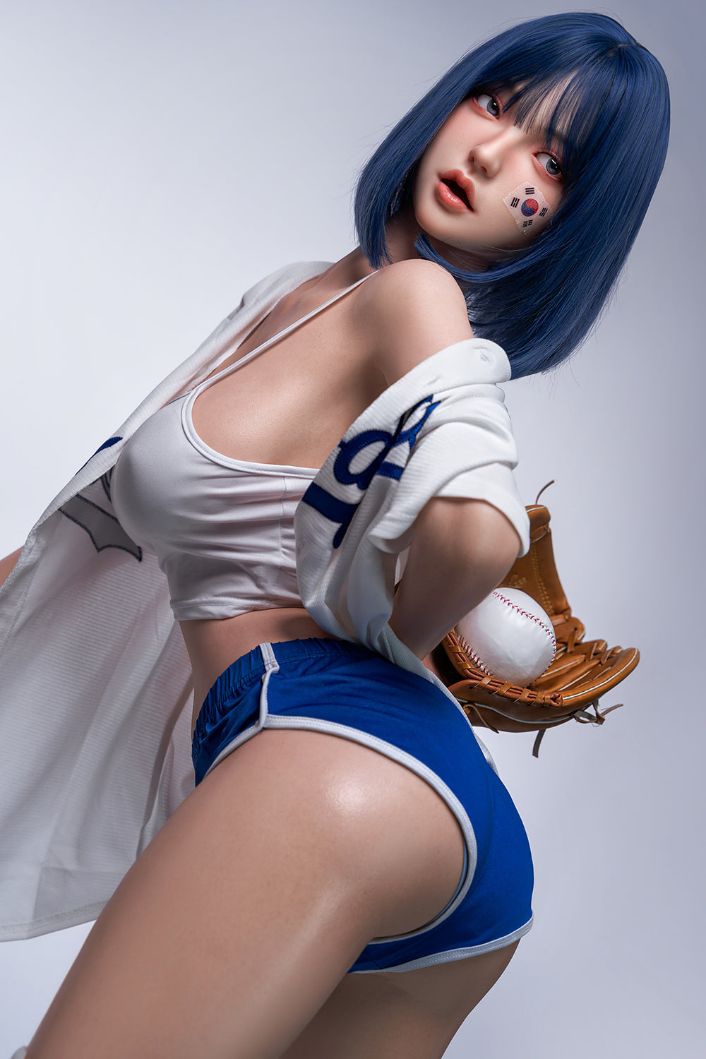 Felicia 158cm Realistic Full Silicone Oral Sex Love Doll Blue Hair Asian Woman ROS Head Movable Jaw Sex Doll
