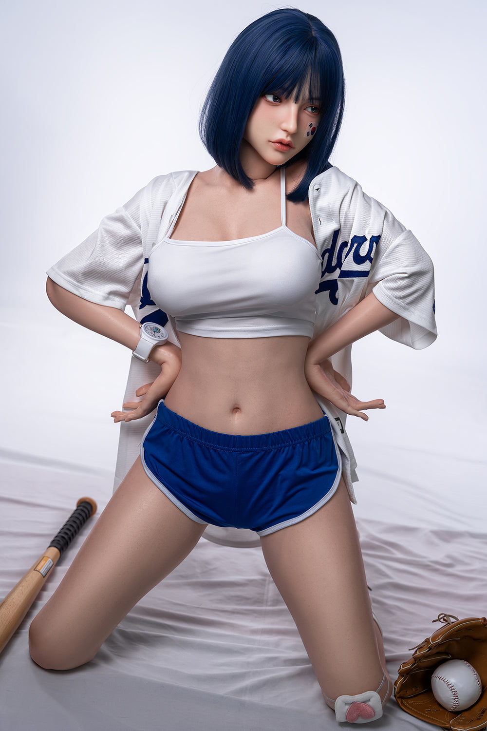 Felicia 158cm Realistic Full Silicone Oral Sex Love Doll Blue Hair Asian Woman ROS Head Movable Jaw Sex Doll
