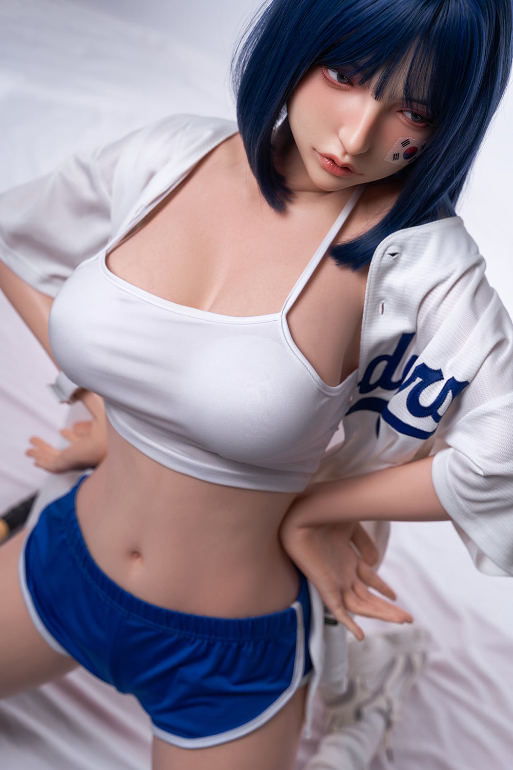 Felicia 158cm Realistic Full Silicone Oral Sex Love Doll Blue Hair Asian Woman ROS Head Movable Jaw Sex Doll