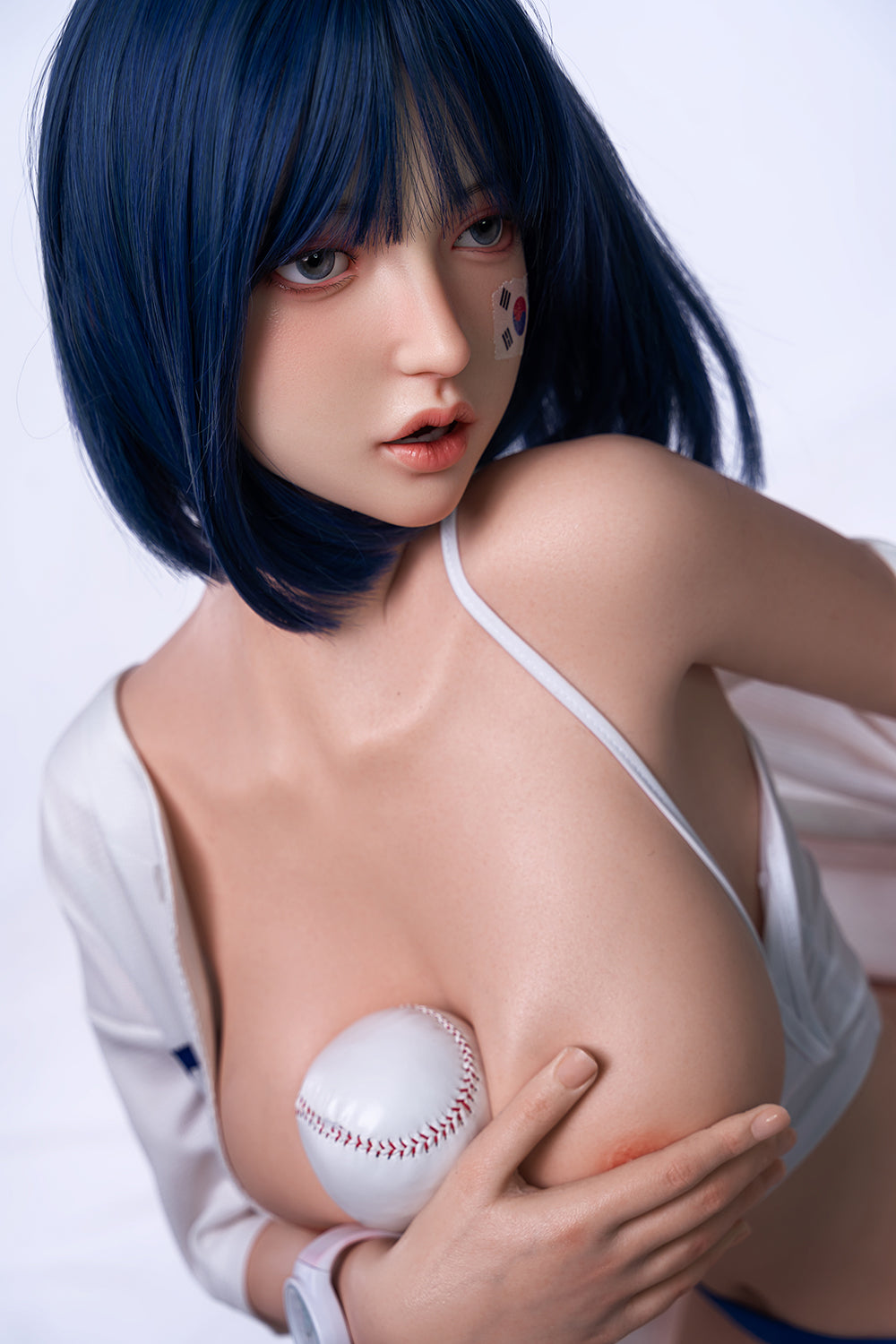 Felicia 158cm Realistic Full Silicone Oral Sex Love Doll Blue Hair Asian Woman ROS Head Movable Jaw Sex Doll