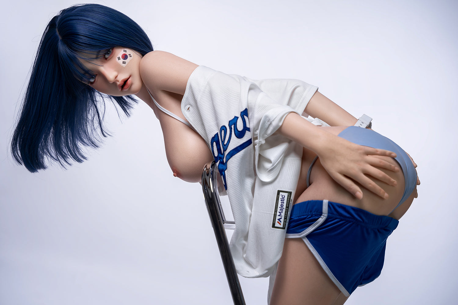 Felicia 158cm Realistic Full Silicone Oral Sex Love Doll Blue Hair Asian Woman ROS Head Movable Jaw Sex Doll