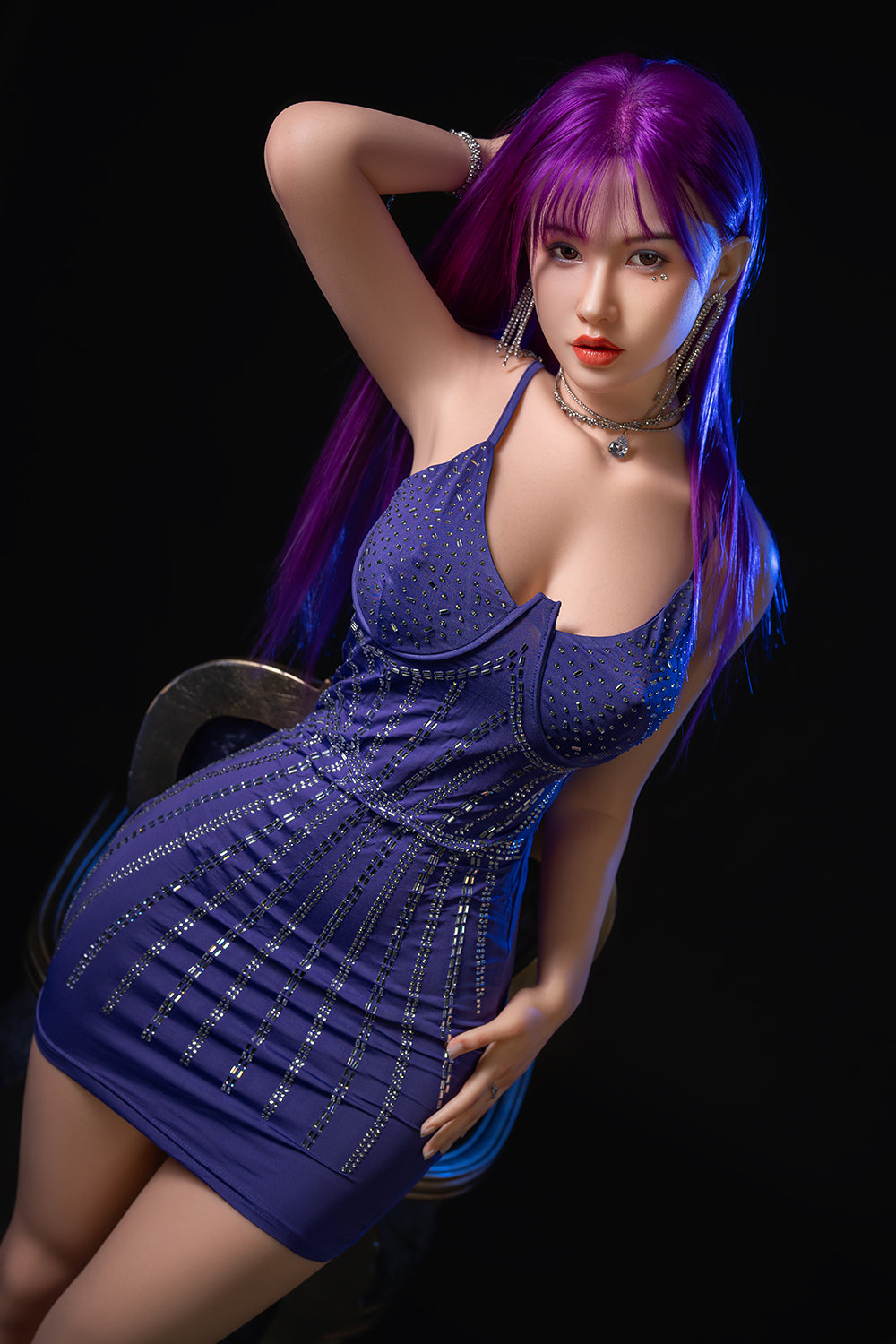 Vera 165cm #644-A Purple Hair Full Silicone ROS Head Sex Doll Sexy Asian Woman Movable Jaw Oral Sex Adult Love Doll