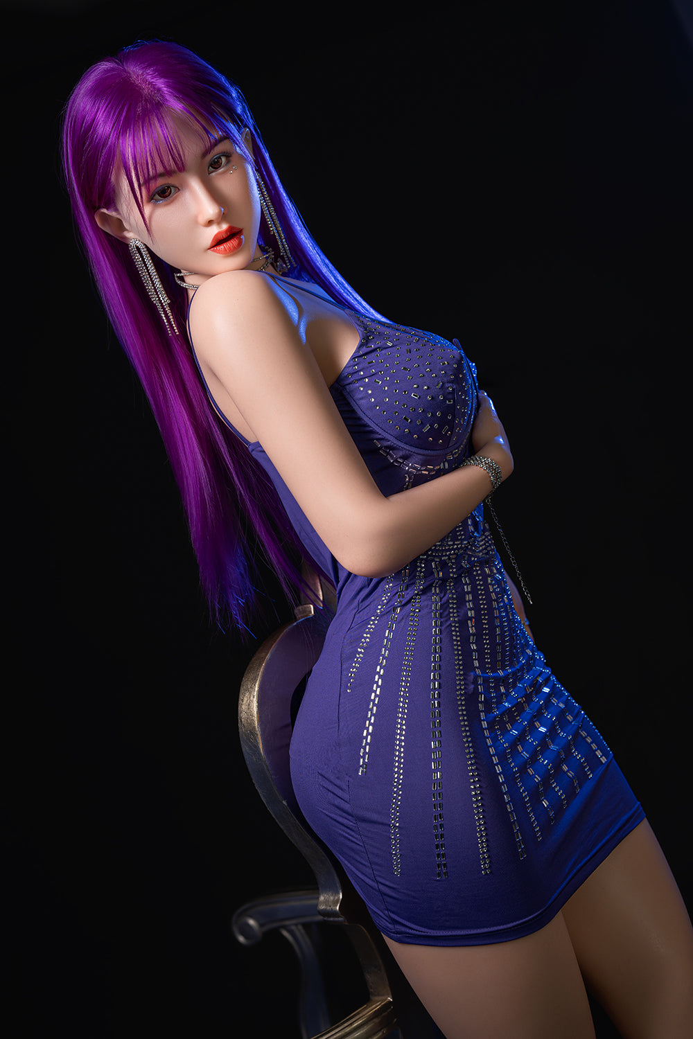 Vera 165cm #644-A Purple Hair Full Silicone ROS Head Sex Doll Sexy Asian Woman Movable Jaw Oral Sex Adult Love Doll