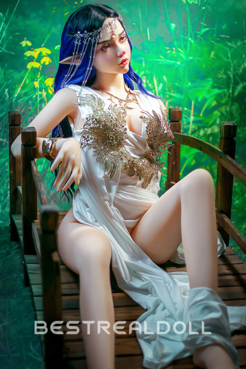 US Stock - Keely 160cm Silicone ROS Head Elf Sex Doll TPE Body M8 Samll Boobs Oral Sex Movable Jaw Adult Love Doll