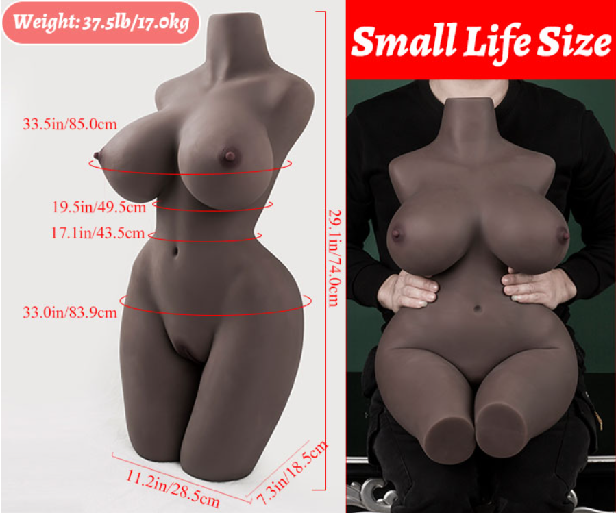 EU Stock - 74cm/29.1in Female Torso Sex Doll Half Body Love Doll Torso TPE Black Torso Doll