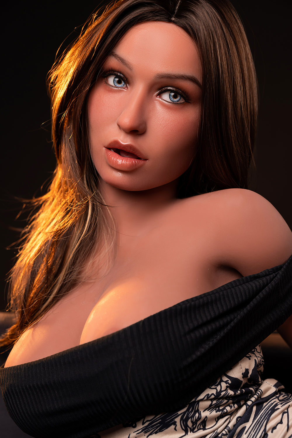 US Stock - Aja 163cm #628 Soft Silicone ROS Head Adult Love Doll TPE Body Movable Jaw Tanned Skin Oral Sex Doll