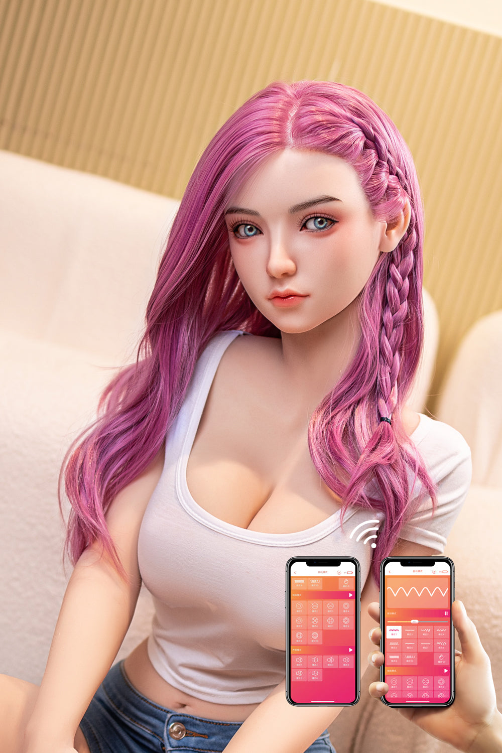 Jacintha 160cm #58 Head B-cup App-Controlled TPE Sex Doll Rosy Red Hair Young Girl Realistic Love Doll