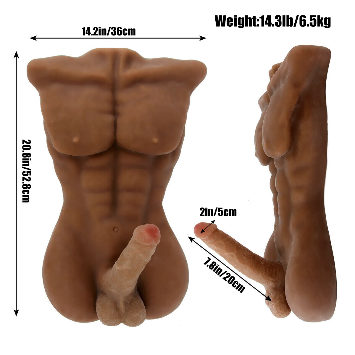 EU Stock - 53cm/20.8in Male Torso Doll 6kg/13.2lbs TPE Sex Doll Torso Dark Tanned Skin Half Body Male Love Doll