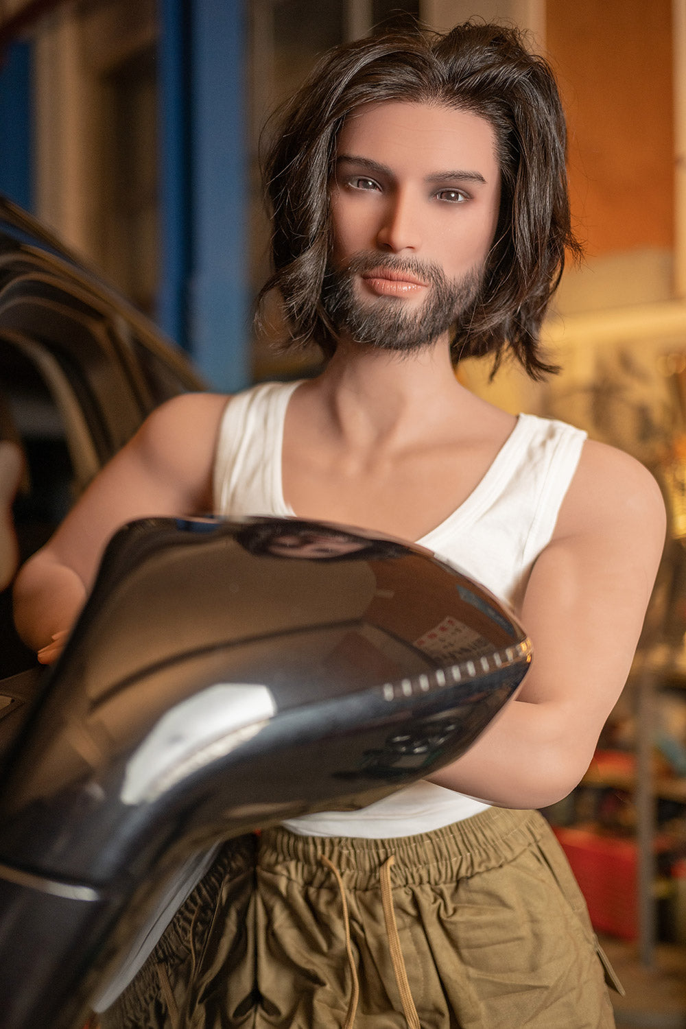 William 168cm Sexy Male Doll Realistic Sex doll Silicone Head TPE Body with Long Hair