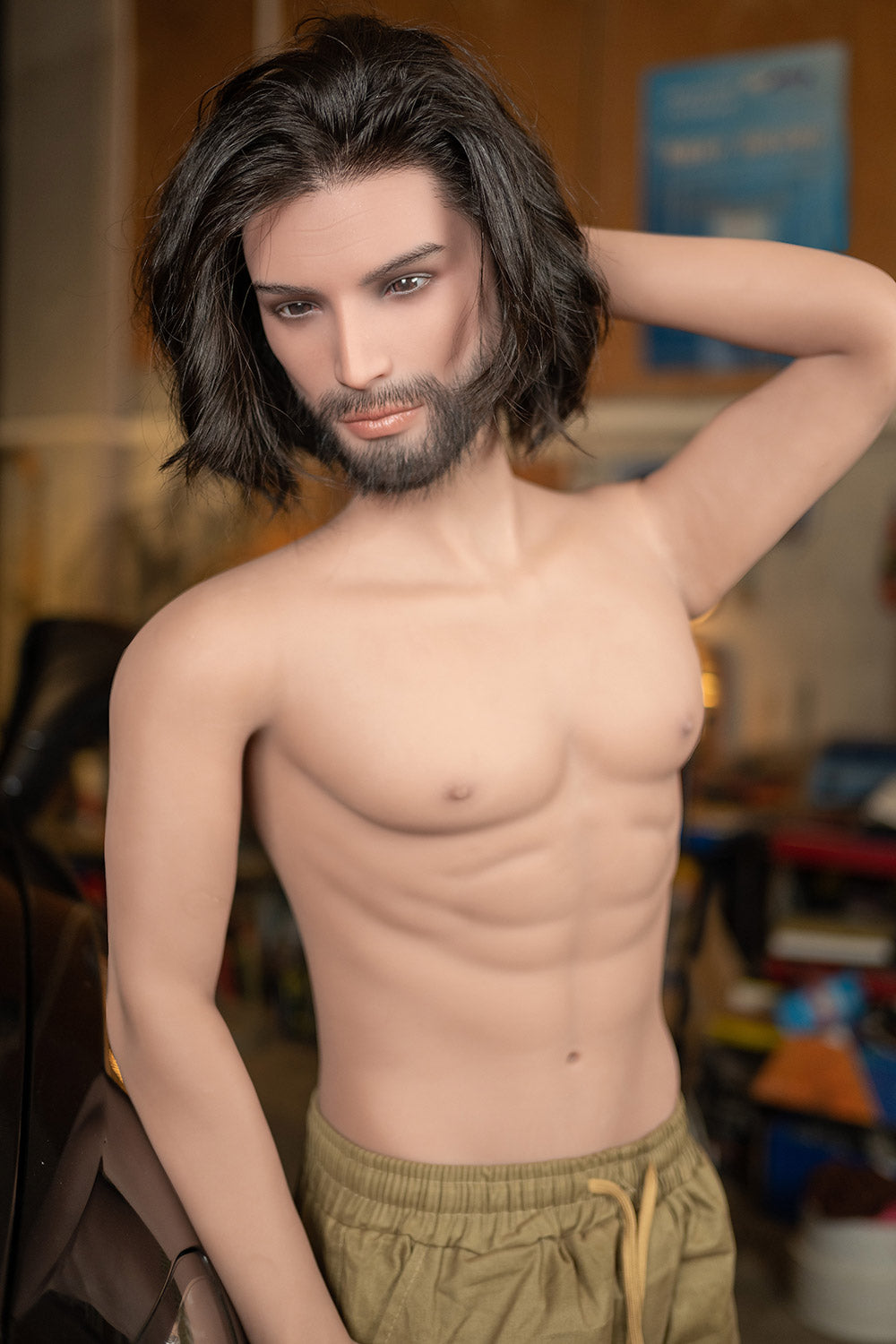 William 168cm Sexy Male Doll Realistic Sex doll Silicone Head TPE Body with Long Hair